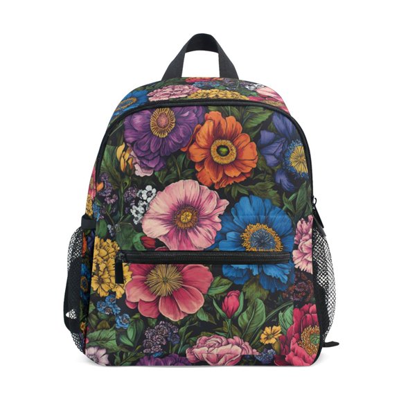 FORMRS School Backpack with Front Zippered Pocket 12" Student Travel Daypack, Vibrant Blooming Flowers