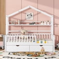 thumbnail image 3 of Harper & Bright Designs Twin Size House Bed with Drawers and Storage Shelves, Kids Platform Bed with Fence Rails Wood Playhouse Tent Bed Frame for Girls Boys, White, 3 of 10