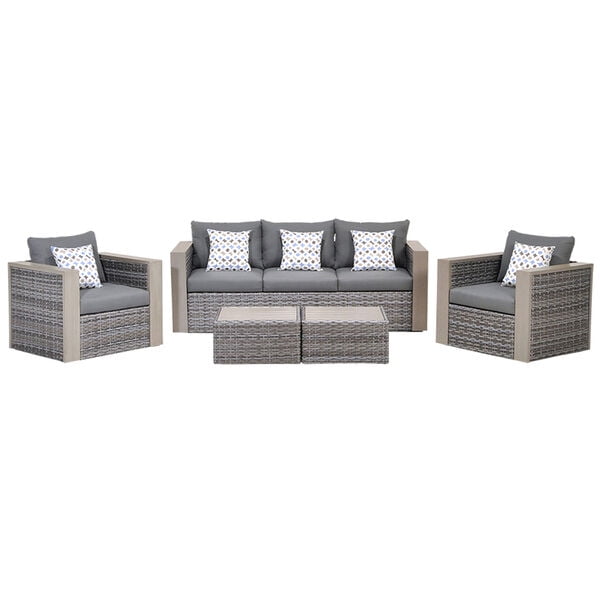 Cebu 5 Piece Wicker Patio Conversation Set With Grey Cushions Com Cebu 5 Piece Wicker Patio Conversation, Rattan Outdoor Furniture Cebu