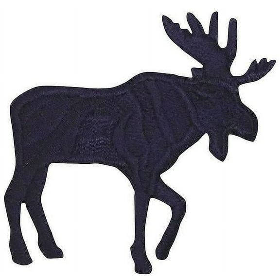 Large - Moose Silhouette - Black - Facing Right - Iron On Embroidered Patch