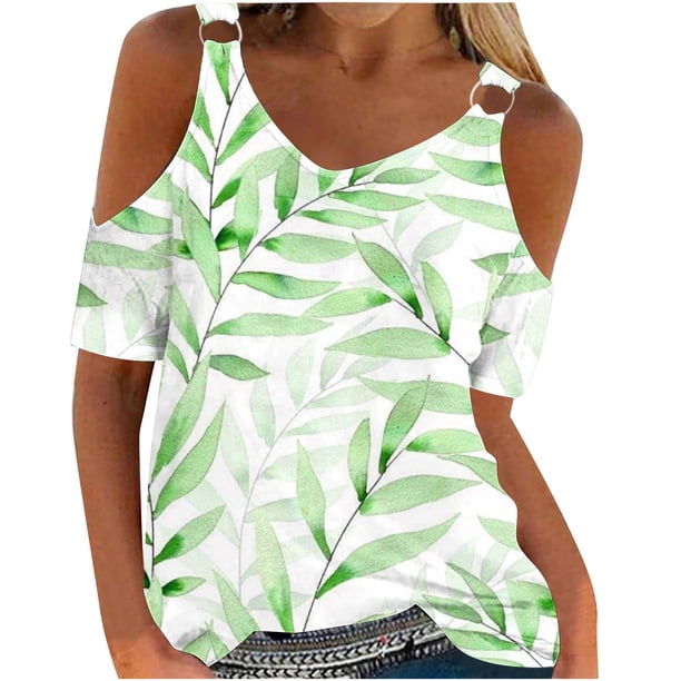 Camisas de Manga Corta para las Mujeres Blusa de Cuello Redondo de Impresión Casual, Top de Algodón de Imitación Ligero para el Hogar, el Uso Diario Y las Cuatro Estaciones