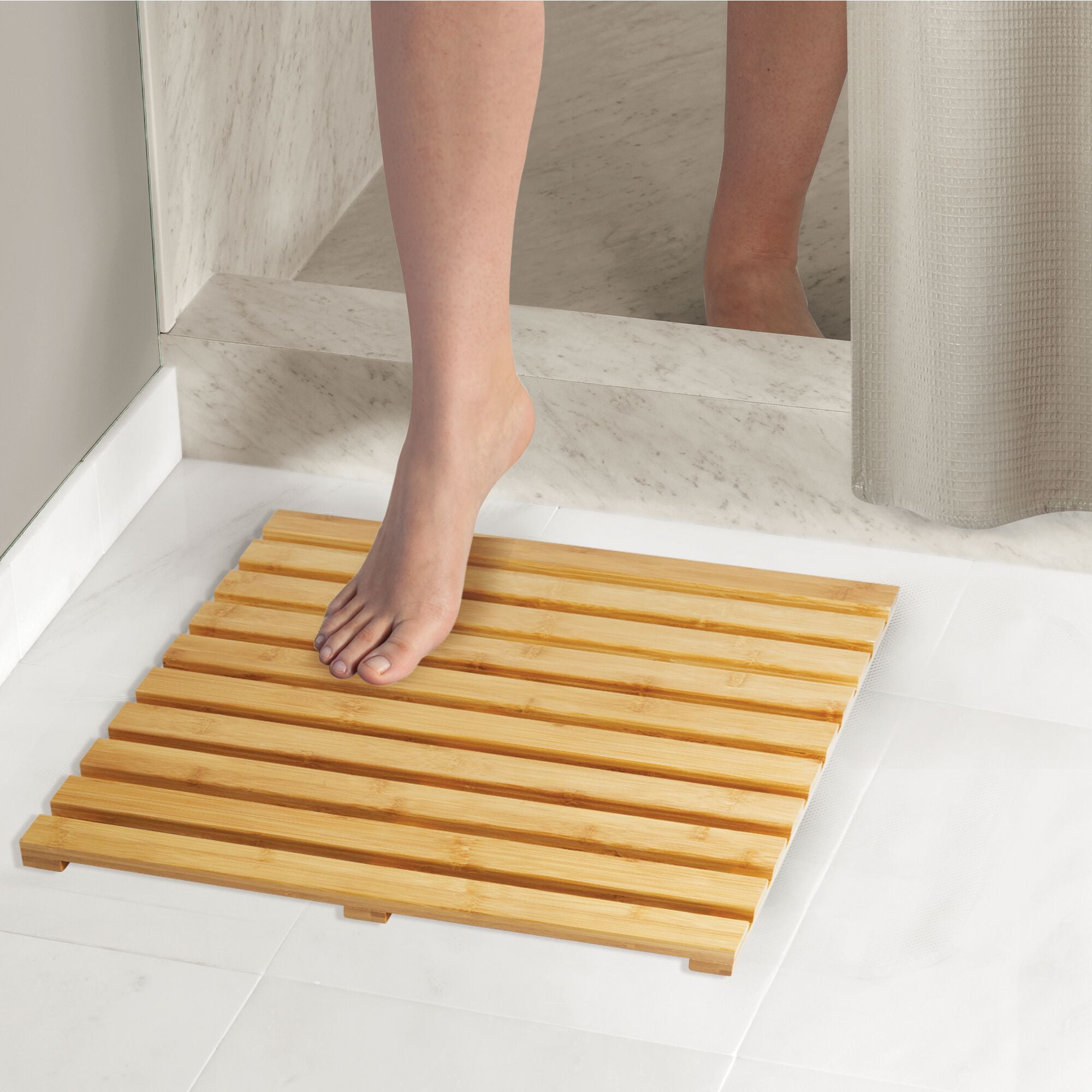 downluxe Bamboo Bath Mat for Bathroom - Waterproof Bamboo Shower Mat Non  Slip, Foldable Bathroom Floor Mat for Indoor & Outdoor (Natural Color, 15  X