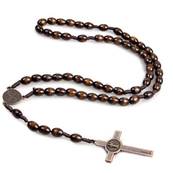 WINDLAND Bohemian Style Wooden Rosary Necklace Catholic Prayer Beads for Enthusiasts