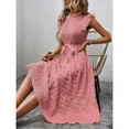 thumbnail image 7 of Uaswgudfs Women's Short Sleeve High Neck Midi Dress​ - Summer Casual Tiered Skirt & Belted Waist, Textured Fabric Sophisticated Pink XL, 7 of 7