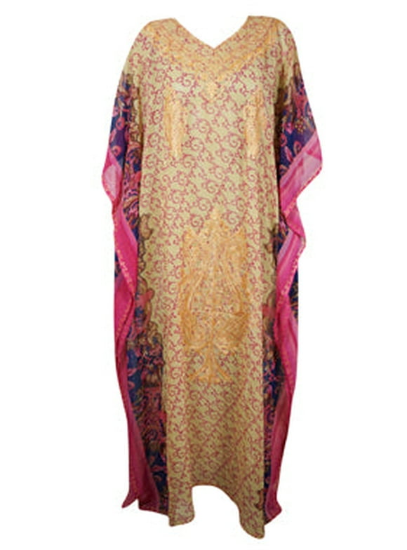 Cruise Maxi Dress, Orange Beige Style Embroidered Kaftan L-4XL