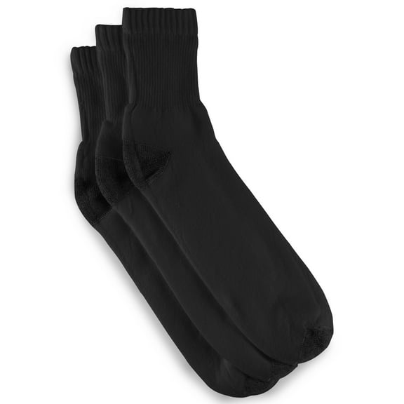 Harbor Bay by DXL Big and Tall Men's Continuous Comfort Quarter Crew Socks, Black, Fits Sizes 13-16, Pack of 3