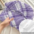 thumbnail image 4 of Cal.King Size Fitted Sheet Set - Purple Plaid 3 Piece Bedding Sets 16" Deep Pocket Fitted Sheet with 2 Pillowcases, White Stripes Modern Grids Geometric Brushed Microfiber Hotel Luxury Bed Sheets, 4 of 9