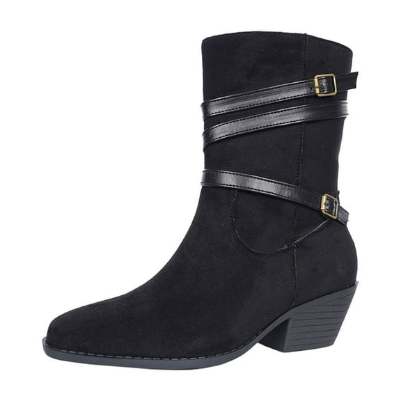 Women's Pointed-Toe High-Heeled Shoes Strap Pointed Chunky Heeled Ankle Boots