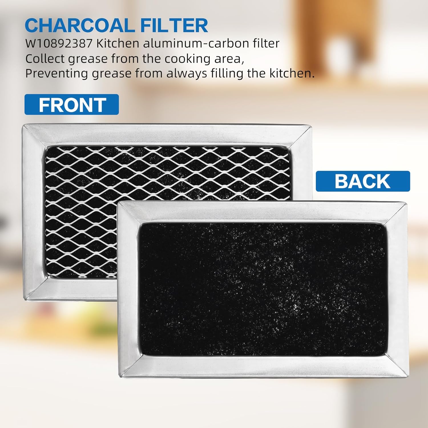 ABCISI W10845250 W10892387 Microwave Charcoal Grease Filter Replaces for Whirlpool, Maytag, Amana Over-The-Range Microwave W10845250 4455038 AP6036051 PS11769323 5-1/4” X 3-1/4” X 3/8” (2 Pack)