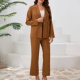 thumbnail image 2 of GigrtiJin Women Fall 2 Piece Sets Casual Striped Lapel Suit Jacket and Straight Trousers Set Fashion Casual Comfy Outfit, 2 of 7