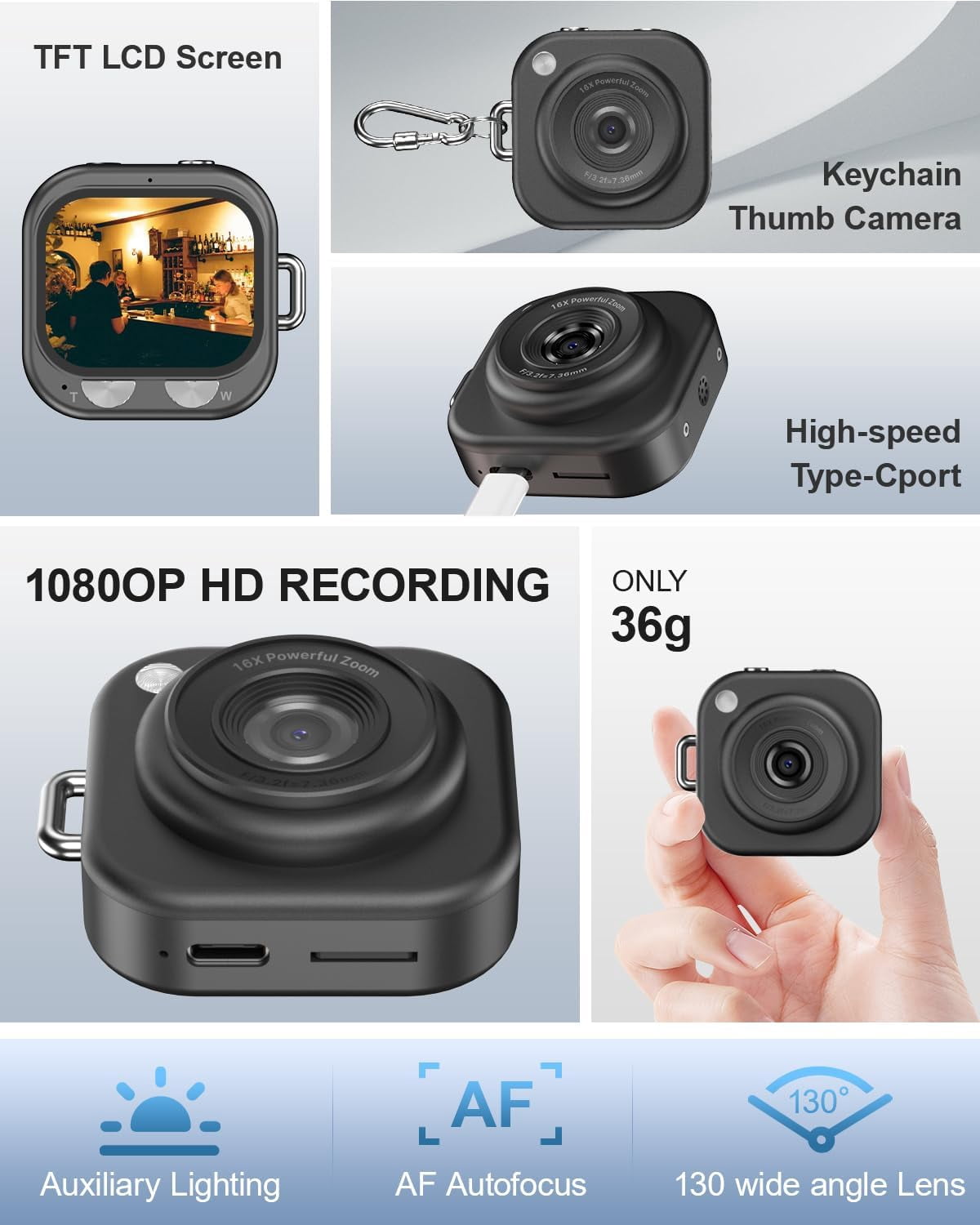 W & O Q16 Portable 46 MP Point & Shoot Digital Cameras with 32GB Card, Black