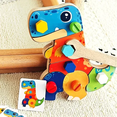 Wooden Dinosaur Screwdriver Board Set - Montessori Sensory Activity Toy with Nuts & Bolts for Toddlers, Fine Motor Skills Learning Game for Kids Ages 3-5