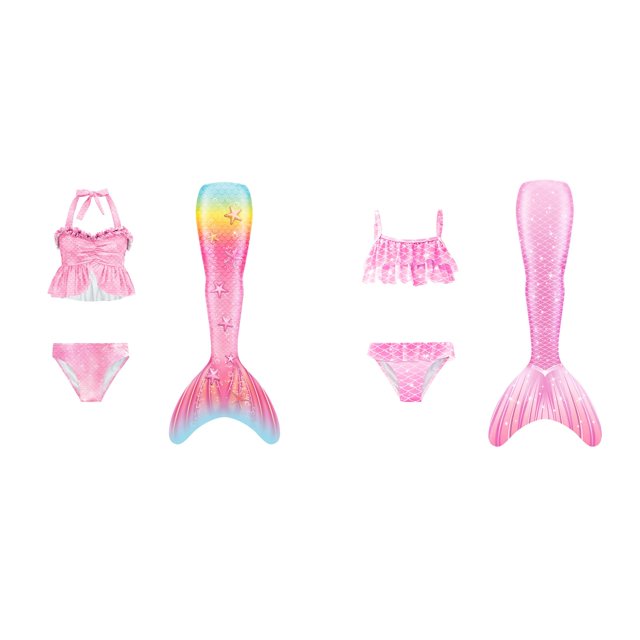 (2-Pack) Rinsvye Bikini Set Toddler Girls Swimsuit With Tail Skirt Design