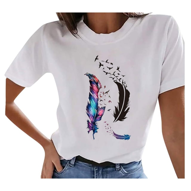Pompotops Women's Summer Vintage Printed Pattern Casual Short Sleeve Tops Blouse