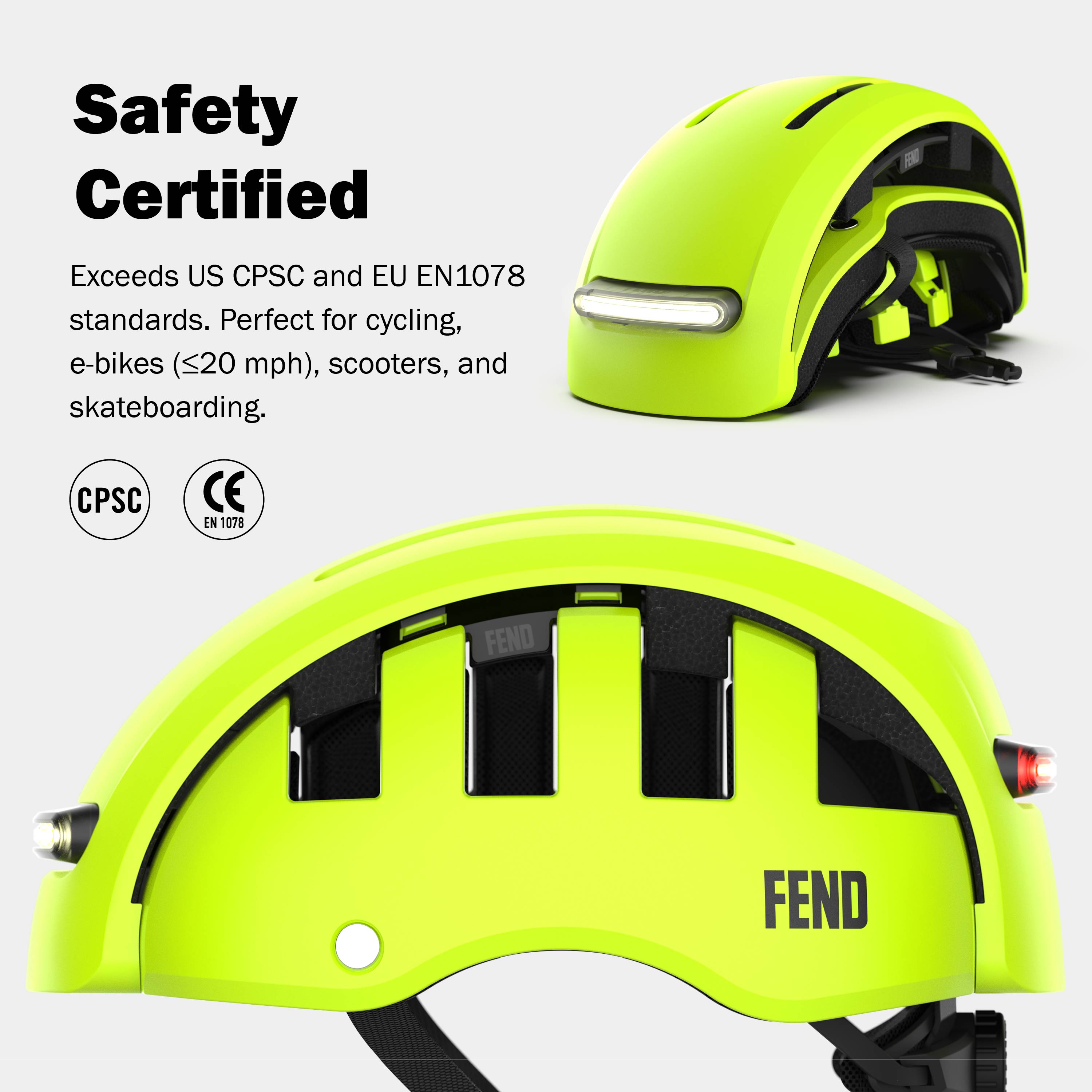 FEND Super Helmet With Ultra-Bright Lights - Adult Mens and Womens Bike Helmet - Collapsible by 50% of Original Size - Safety Certified for Bicycle Road Bike Scooter Cycling Commuter Helmet&nbsp;