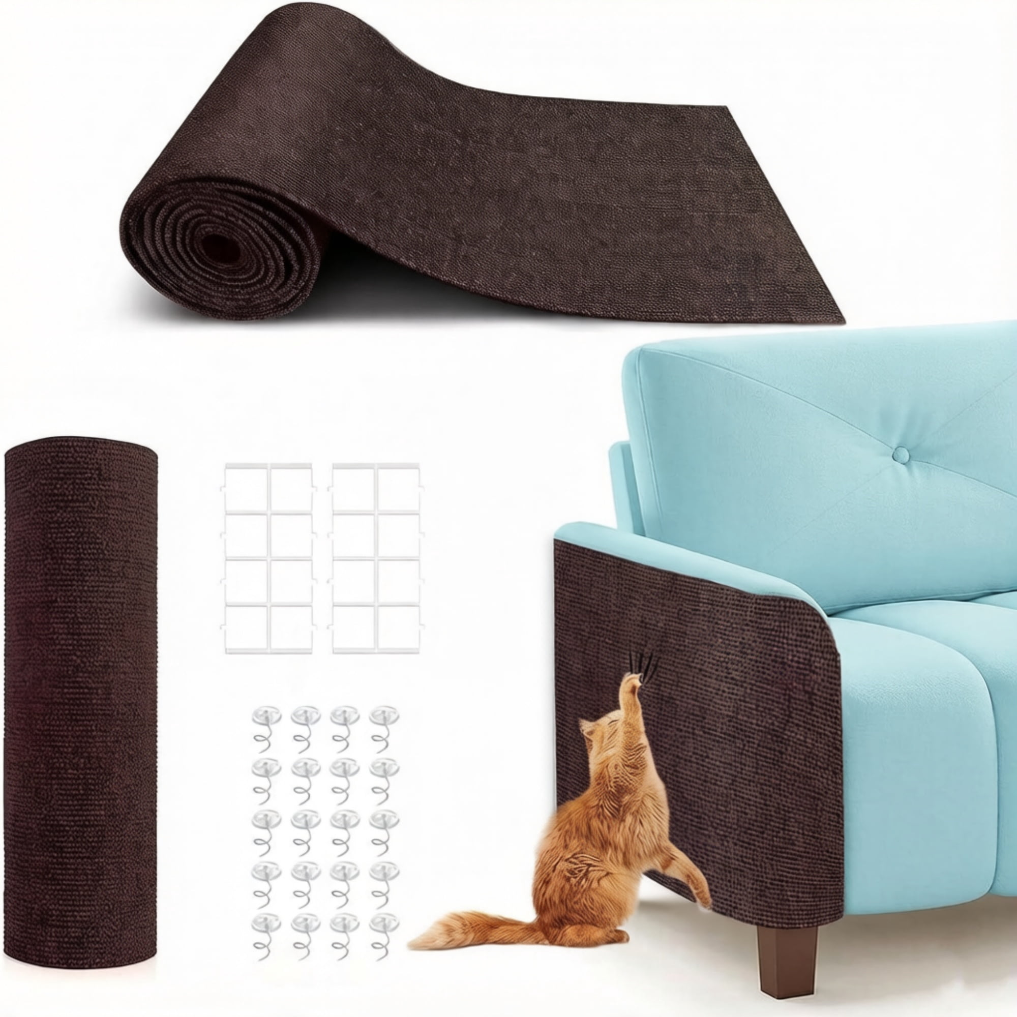 Smlper 78.7 X 15.8 Cat Scratching Mat Self-Adhesive Cat Scratch Carpet DIY Cats Scratch Furniture Protector for Couch Sofa Durable Furniture Guards Couch Scratcher from Cats Claws Brown