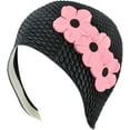 thumbnail image 3 of Beemo Swim Bathing Caps for Women Latex Swim Hat Triple Flowers Long/Short Hair - Black with Pink Flowers, 3 of 5