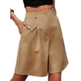 thumbnail image 3 of SLADYGLO Women Zipped Button Pleated Side Pockets Wide Leg Rolled Hem Cropped Pants, 3 of 7
