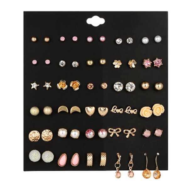 30 pares de pendientes de tuerca múltiples, pendientes de perlas de cristal, pendientes Vintage-A UNA Hugo Aretes colgantes para mujer