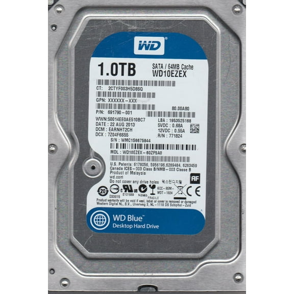 WD10EZEX-60ZF5A0, DCM EARNHT2CH, Western Digital 1TB SATA 3.5 Hard Drive