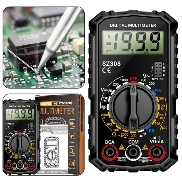 ANENG SZ308 1999 Multímetro Digital Conteo AC Y DC Probador Multifunción Alta Precisión Probador Resistencia Corriente Voltaje (negro)