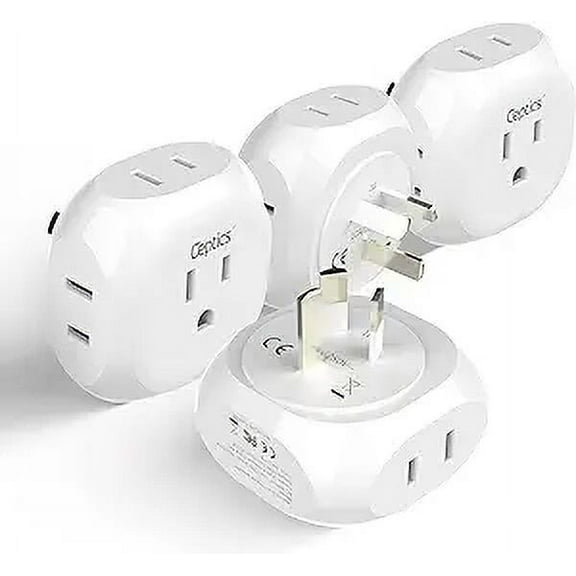 Ceptics Australia, New Zealand, China Travel Plug Adapter by - 4 Input - USA to Any Type I Countries Such as New Zealand, Argentina and More - 4 Pack (PT-16), White (PT-16-4PK)