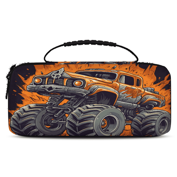 Herdesigns Monster Truck Carry Case Compatible with Nintendo Switch 2017 & Oled 2021, with 20 Game Card Slots, Cartoon Car Portable Travel Carrying Case Pouch for Accessories & Games