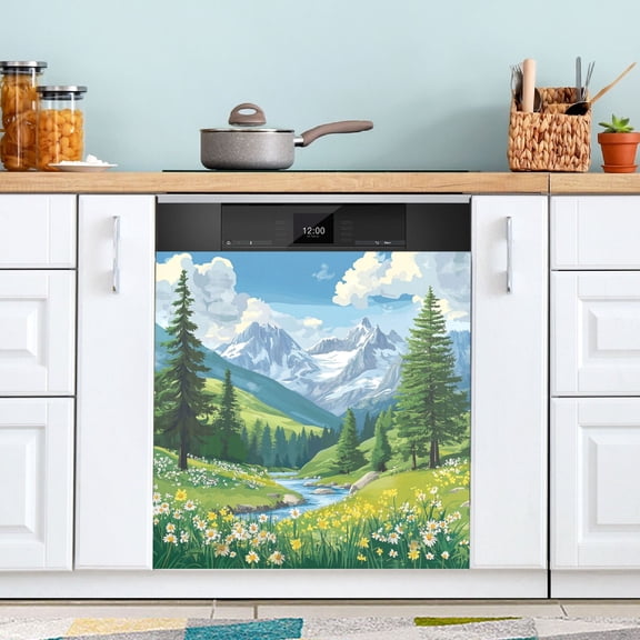 Dishwasher Sticker Dishwasher Cover Magnet Refrigerator Home Decorative Art Kitchen Panel Decal Summer Mountains 23x26 Inch