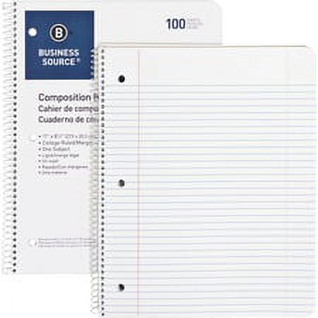 Business Source Wirebound College Ruled Notebooks - Letter - 100 Sheets - Wire Bound - 16 lb Basis Weight - 8 1/2" x 11" - White Paper - Stiff-back - 1 Each | Bundle of 5