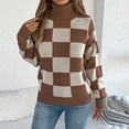 thumbnail image 6 of DAFPZW Women's Casual Turtleneck Sweater Long Sleeve Checkered Pullover Knit Jumper Tops, 6 of 8