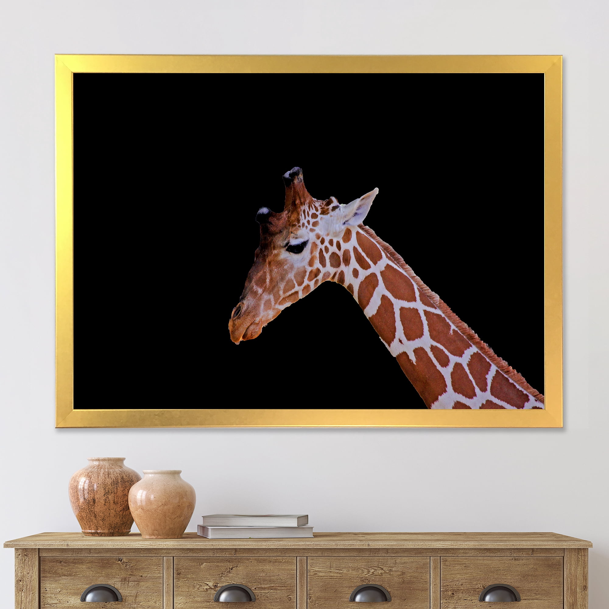 Designart 'Portrait of A Giraffe On Black Background I' Farmhouse Framed Art Print