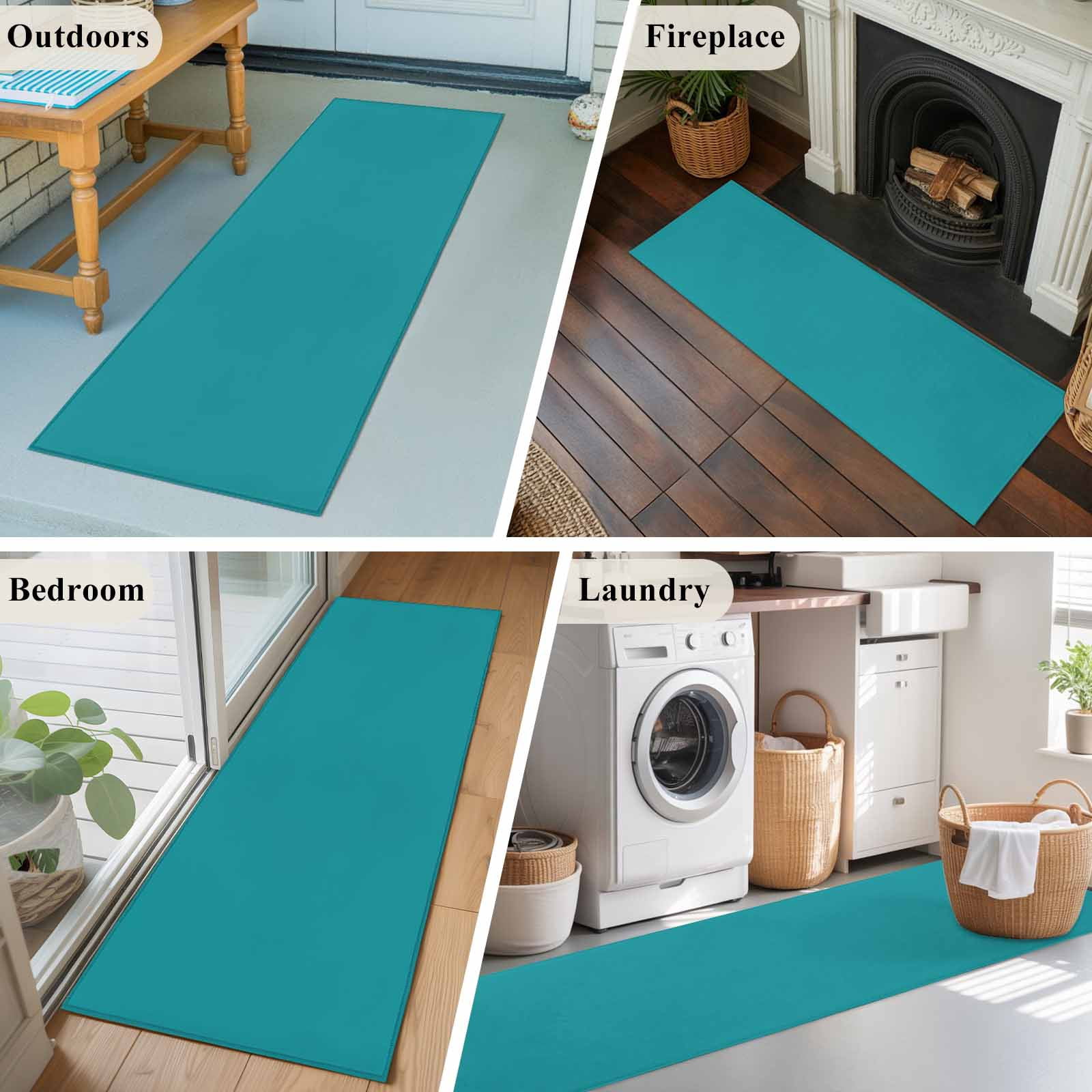 Teal Area Rugs 2x6 for Kitchen Runner Rug, Farmhouse Solid Turquoise Color Modern Art Non Slip Washable Rug Runner, Low Pile Indoor Floor Carpet Mat Bathroom Rugs for Bedroom, Kids Room