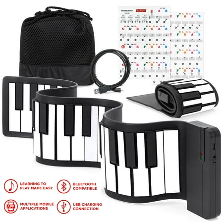 Best Choice Products Kids 49-Key Portable Flexible Roll-Up Piano Keyboard Toy with Learn-To-Play App Game, Bluetooth Pairing, Note Labels (Best Digital Piano For Beginners 2019)