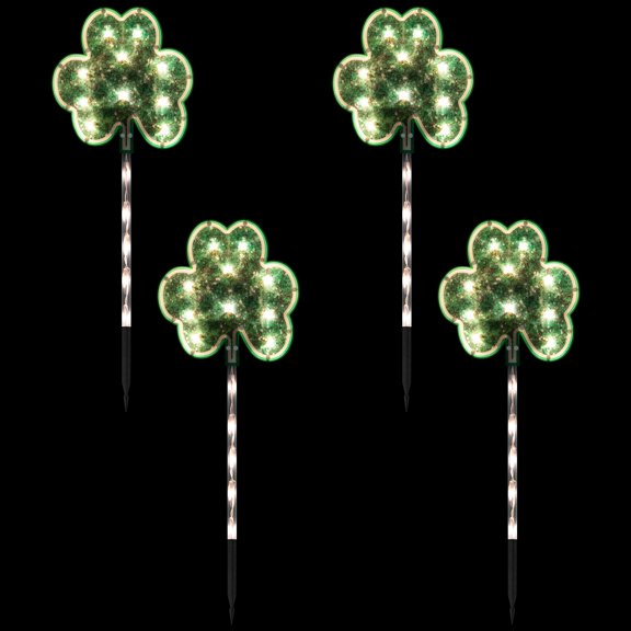 Northlight St Patrick's Day Shamrock Pathway Marker Lawn Stakes - Clear Lights