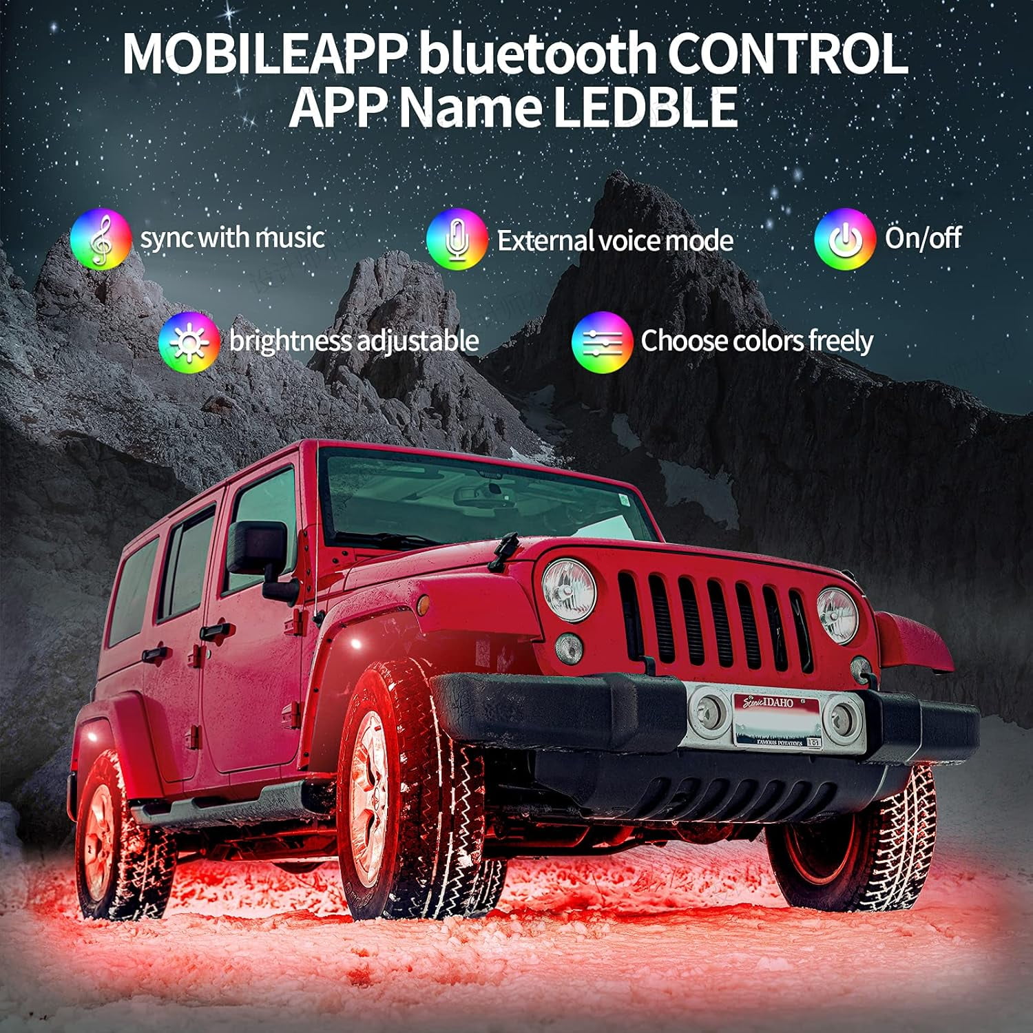 Waterproof RGB LED Rock Lights, 4Pcs Neon Underglow Lighting Kit with APP & Wireless Remote Control, Auto Wheel Exterior Underglow Lights,Under Car Lights for SUV,Truck,AUTO Motorcycle