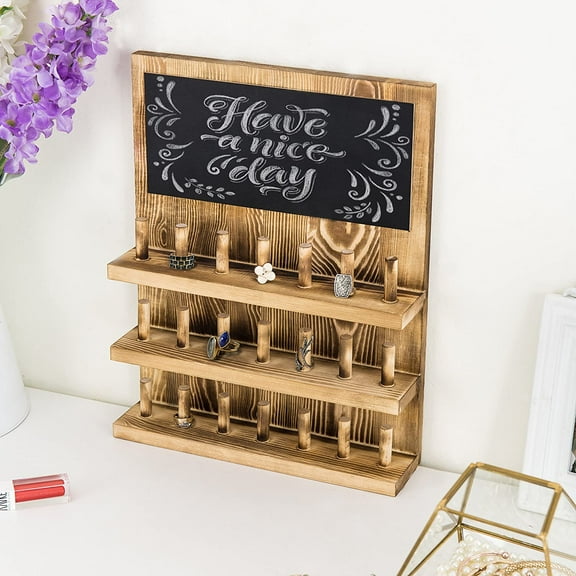 MyGift 3-Tier Wall-Mounted Brown Wood Jewelry Accessories Organizer with Chalkboard