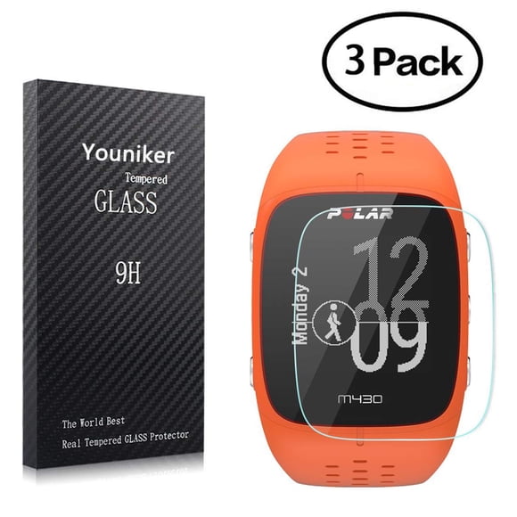 Youniker 3 Pack pour Protecteur d'Écran Polaire M430 Verre Trempé pour Polaire M400 GPS Montre de Course Protecteur d'Écran Feuilles Verre 9H 0.3MM Anti-Rayures Anti-Empreintes Digitales Sans Bulles