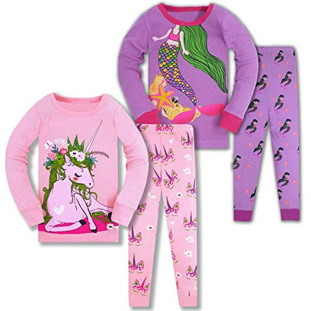 Pajamas for Girls 3T Toddler Kids Clothes Unicorn PJs 100% Cotton Sleepwear  4 Pieces Sets 