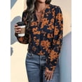 thumbnail image 5 of Women'S Floral Print Long Sleeve V-Neck Shirts Loose Casual Workout Blouses Navy Blue S, 5 of 7