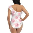 thumbnail image 5 of Easygdp Cartoon Pig Women's One Shoulder Ruffle Monokini Bathing Suits with Removable Chest Pad, Quick Drying - Medium, 5 of 8