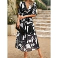 thumbnail image 6 of Womens Summer Dresses 2025 Casual Puff Short Sleeve V Neck Floral Boho Maxi Dress, 6 of 8