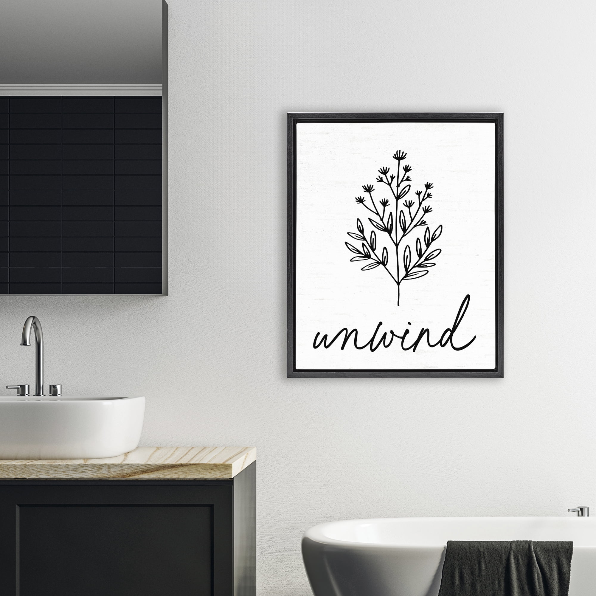 Bathroom Herb Unwind Black Framed Floater Canvas Wall Art, design by Lettered and Lined