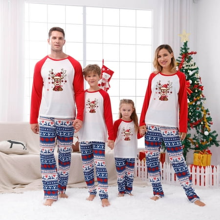 

Dadaria Christmas Pajamas for Family Parent-child Warm Christmas Set Printed Home Wear Pajamas Two-piece Mom Set Blue Women M