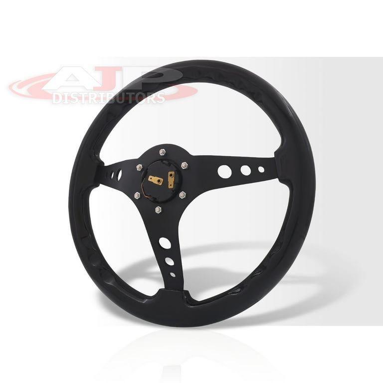 14” 350mm Deep Dish Racing Steering Wheel – 6-Hole Black With Horn Button