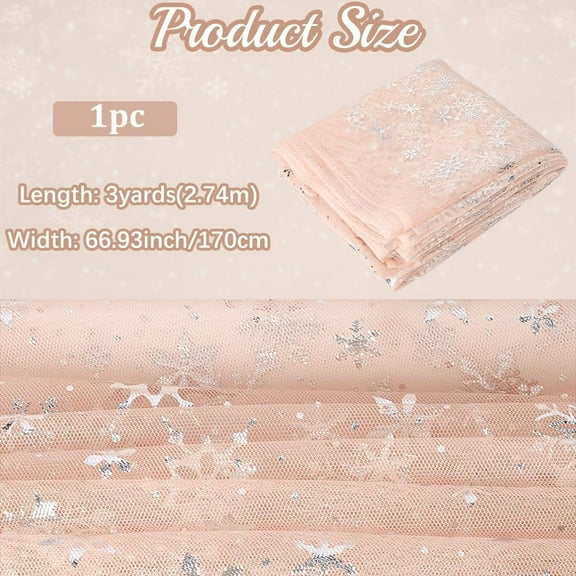 3 Yards 170cm Wide Snowflake Silver Foil Organza Fabric Christmas Sheer Fabric Glitter Lace Mesh Tulle for DIY Sewing Crafts Tutu Skirt Tablecloth Wedding Decor Gift Wrapping Misty Rose