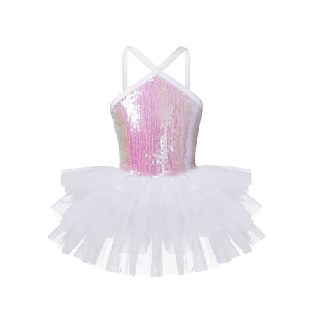 

iiniim moily Girl Kids Sequined Criss Cross Back Tank Leotard Tutu Skirts Jazz Ballet Dress 3-10