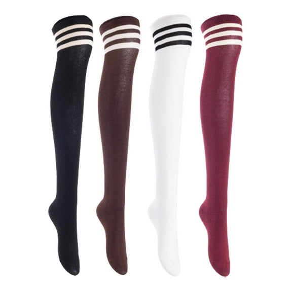 Lian LifeStyle Women's 4 Pairs Adorable Comfortable Soft Thigh High Over Knee High Cotton Socks, Size 6-9, JMYP1022 Black, Coffee, White, Wine