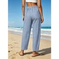 thumbnail image 6 of Women's Plaid Barrel Pants Elastic Waist, Casual Loose Fitting Trousers for Summer Daily Blue S, 6 of 8