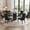 Black Table+black Chairs, variant on 7-Piece Round Dining Table Set, 46.46" Modern Farmhouse Wood Top with Gold Roman Column Pedestal Base and 6 Velvet Nailhead Chairs with Ring Pull for Kitchen,Dining Room,Black