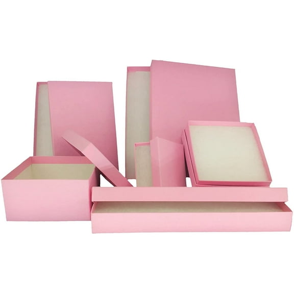 888 Display - Pack of 10 Boxes of 5 7/16" x 3 1/2" x 1"H Light Pink Kraft Cotton Filled Jewelry Boxes